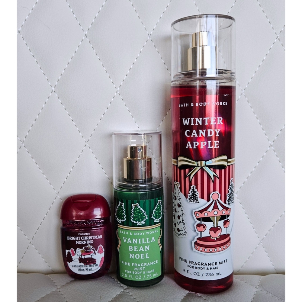 BBW Set (3) Winter Candy Apple & Vanilla Bean Noel & Bright Christmas Morning